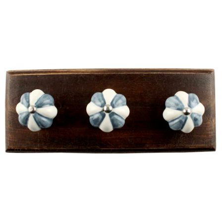 Grey And White Ceramic Melon Wooden Hook 